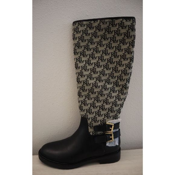 Lauren Ralph Lauren Womens Sz 7 Black Emelie Monogram Jacquard Riding Boots $250 - Picture 8 of 12